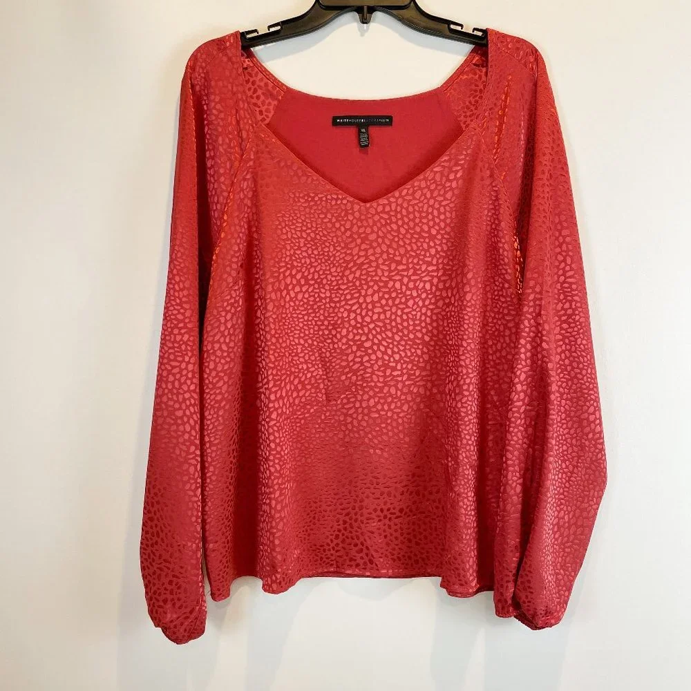 NWOT White House Black Market Jacquard Blouse Fire Quartz XL